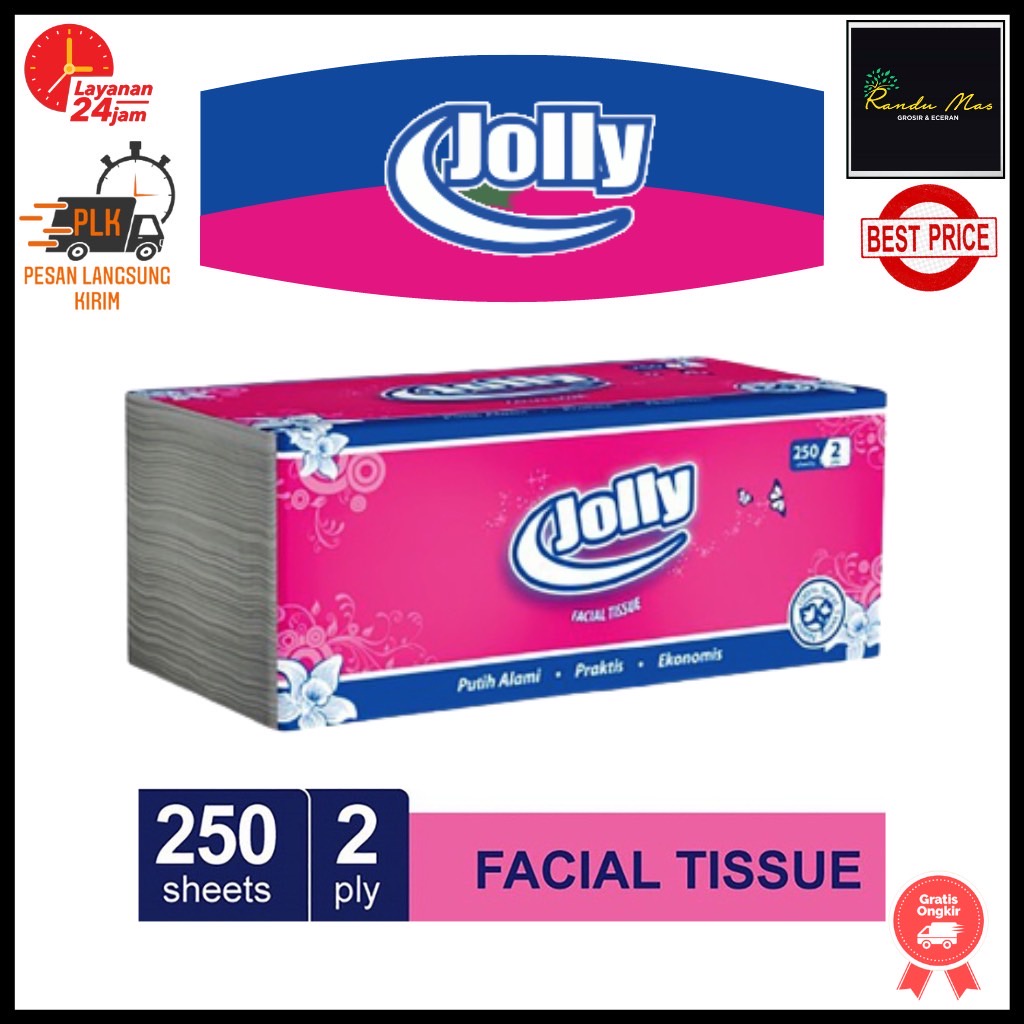 Jolly Tissue Tisu 250 Sheets Lembar 2ply Refill Facial Tissu Pembersih Wajah