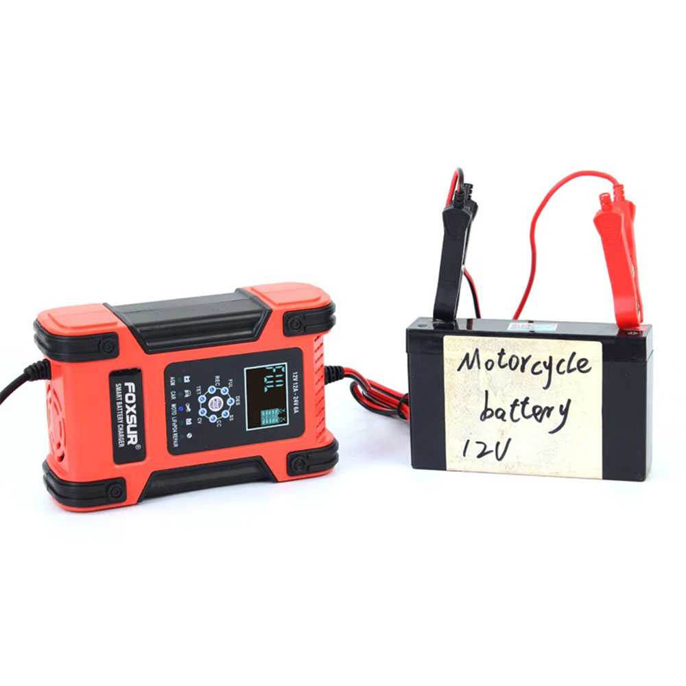 Cas Aki  ACCU Otomatis  CASAN Aki Mobil Motor 12-24V 12A Layar LCD Digital Smart Repair Intelligent Battery Charger Foxsur Charger Aki Kendaraan 150W 12-24V 12A 200Ah with LCD - FBC122412D