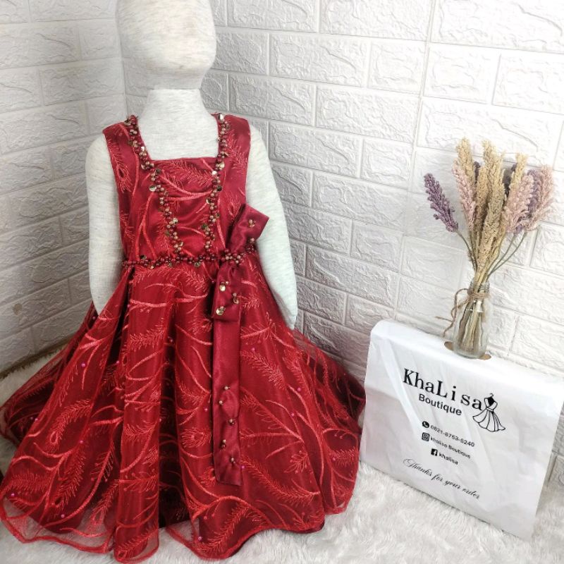 KHALISA BOUTIQUE. Gaun alicia MERAH. GAUN PESTA ANAK. GAUN MEWAH