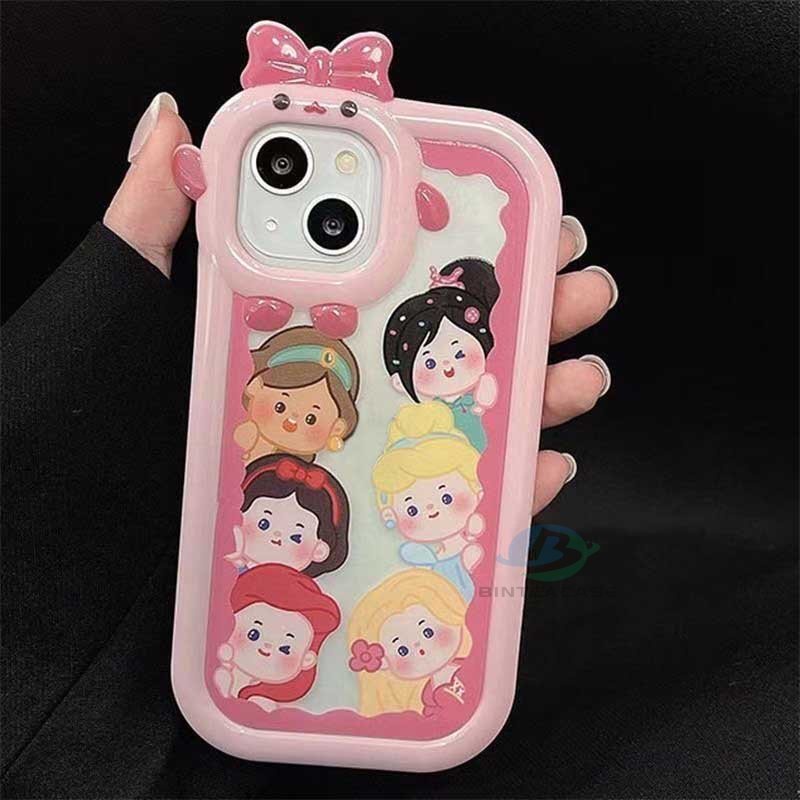 Realme 10 C55 C30 C31 C33 C35 C21Y C25Y RealmeC11 C25 C17 C15 C12 C3 C2 7i 5 5i 6i Kartun Princess Monster Kecil Frame Lensa Phone Case Binteacase