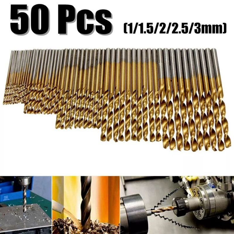 Nuansa - Mata Bor Power Drill Bits Titanium Coated 50 PCS - Golden 1.0mm, 1.5, 2.0, 2.5, 3.0mm