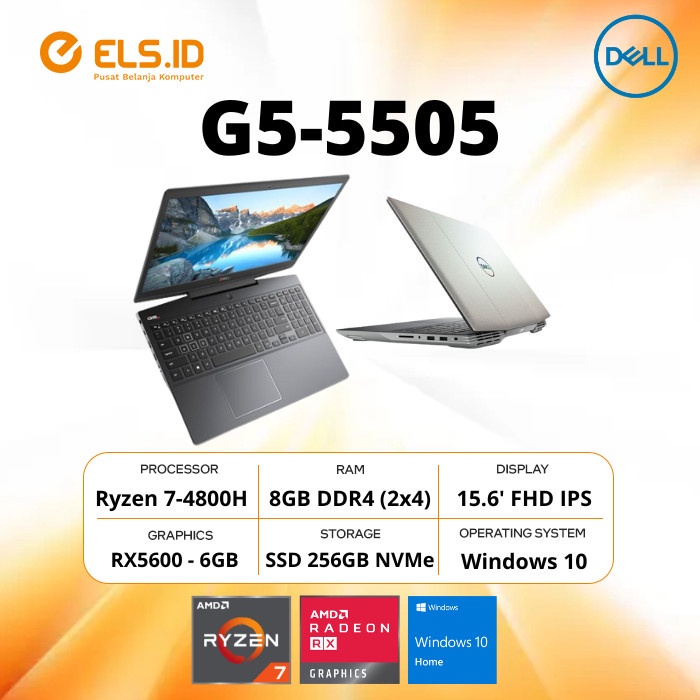 Dell Gaming G5-5505 Ryzen 7-4800H 8GB SSD 256GB RX5600 15.6' W10+OHS