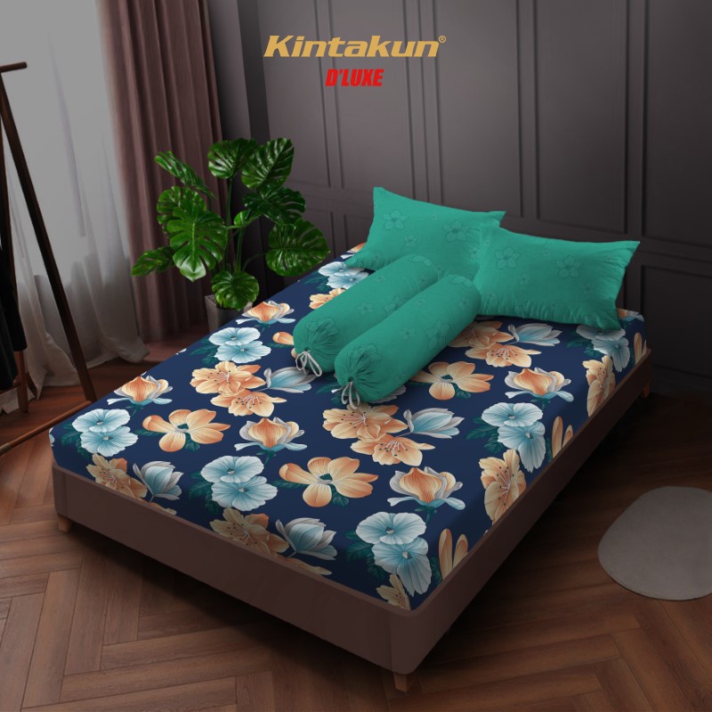 Kintakun Sprei Flat 160 / 180 / 200 Clara Bunga Dluxe Microtex 20cm Navy