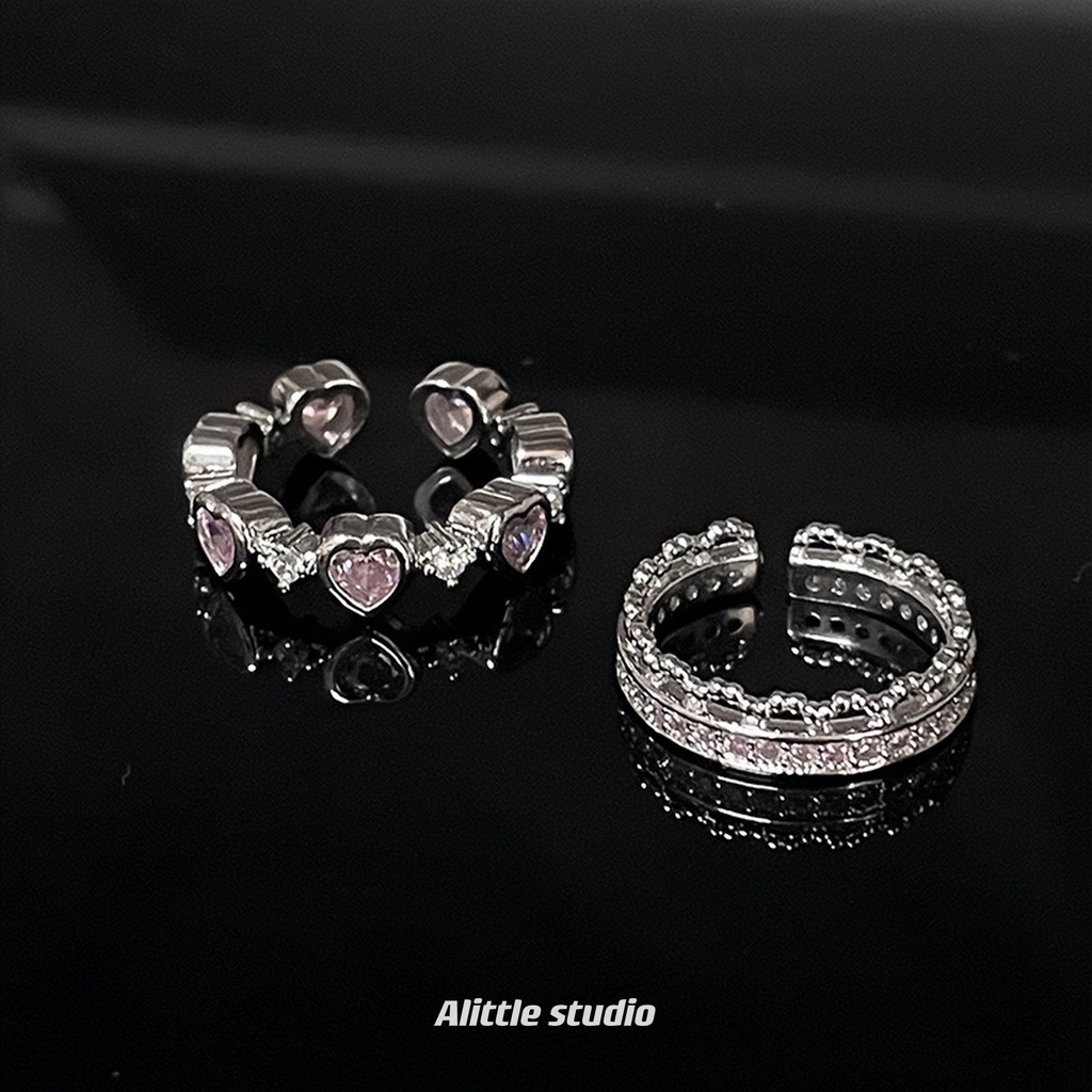 Cincin Bentuk Hati Bahan Alloy Dengan Batu Zircon Imitasi Warna Pink Untuk Wanita