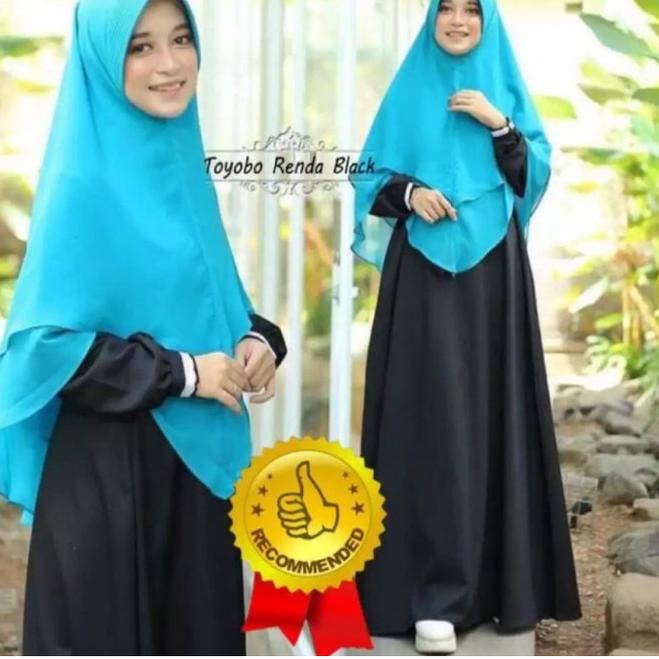 Gamis polos renda katun toyobo / dress syari / gamis bumil busui syari - Hitam
