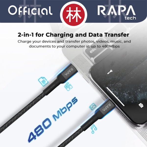 RAPAtech MB1010 &amp; DC1011 - PD30W Car Charger &amp; USB-A to USB-C Cable QC