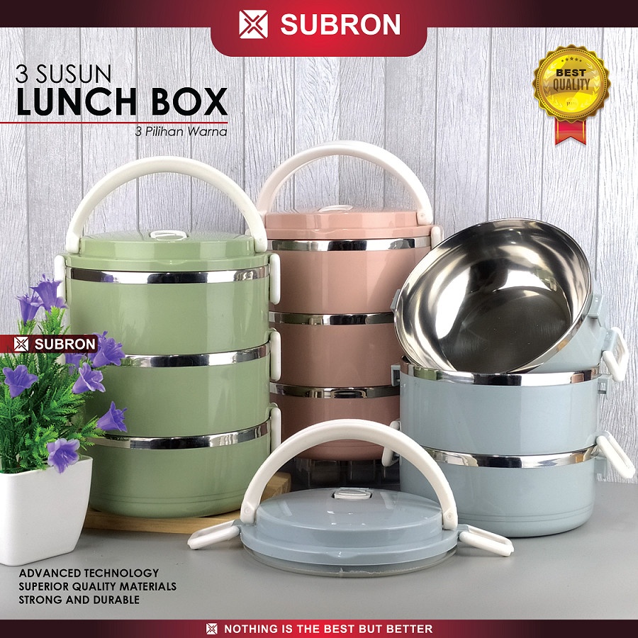 Lunch Box Tempat Bekal Makanan Warna Polos 3 Susun - SUBRON