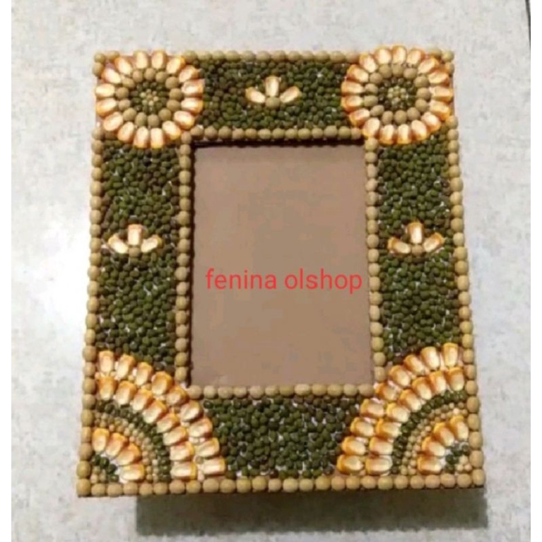 Jual Pigura ukuran 5 R / pigura dari biji / kolase biji / bingkai foto