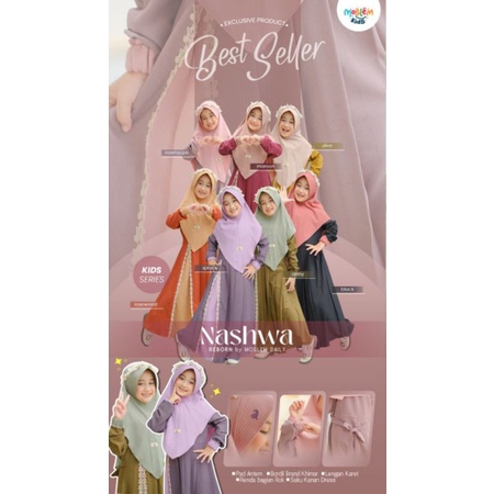 READY STOK Gamis Kids Cantik Nashwa Reborn by Moslem Daily set Khimar