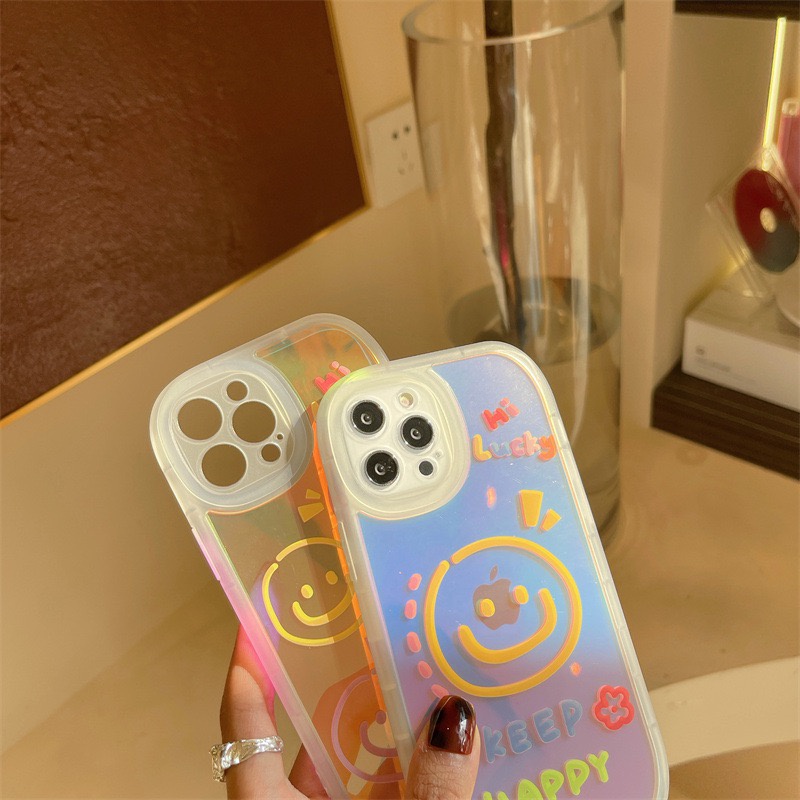 Casing Hologram iPhone Case Smiley Transparan Gradient TPU Smile Korean