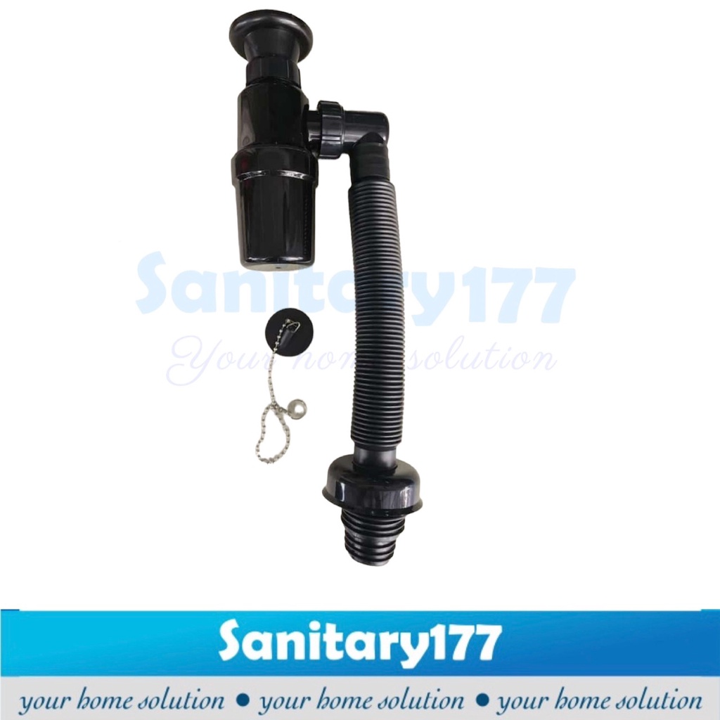 Sifon BOTOL Plastik FLEKSIBEL Soligen HITAM murah G79F- sipon tarik sambungan bawah washtafel saringan cuci tangan afur basin strainer pembuangan air  flexible