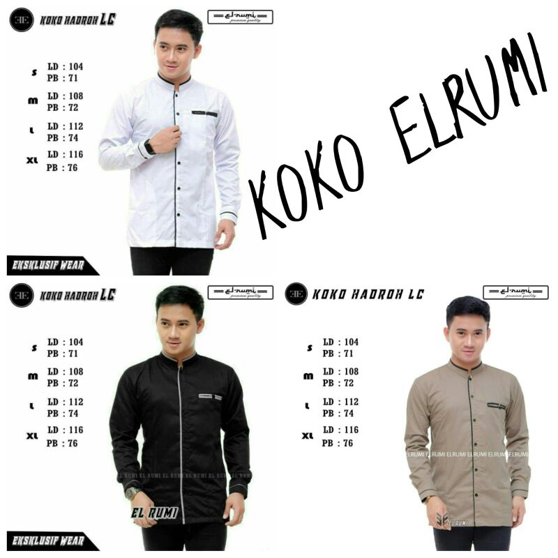 Baju koko muslim lengan panjang elrumi halus berkuwalitas fashion ala santri koko polosan koko gus a