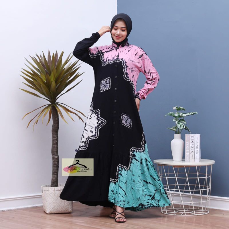 Gamis Twill Candimekar SASIRANGAN PINK-TOS