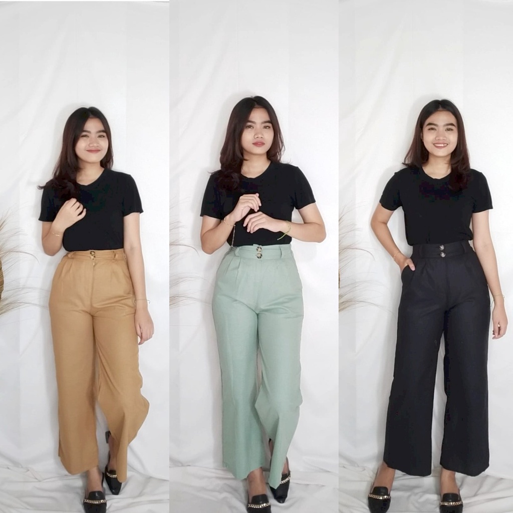 LINEN DOUBLE BUTTON/KULOT HIGWAIST LINEN/KULOT WANITA