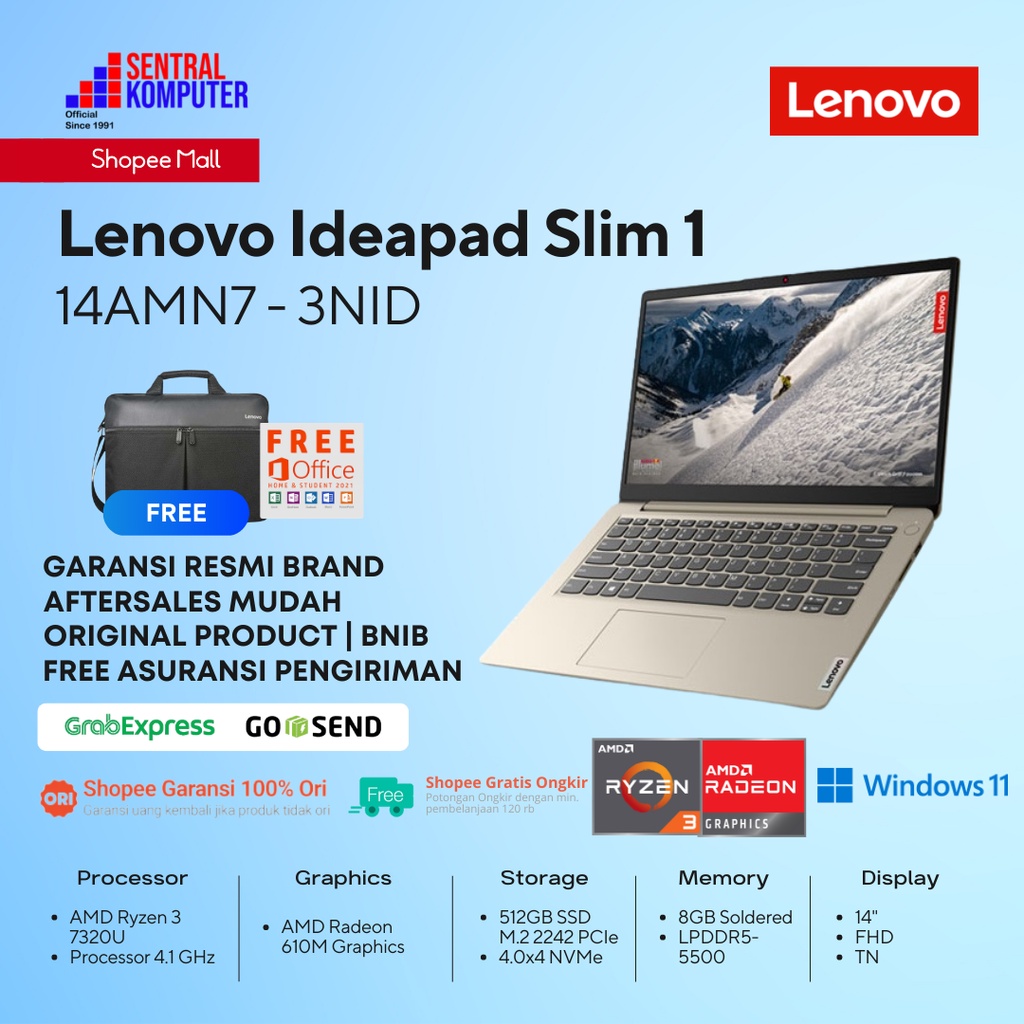 Jual Lenovo Ideapad Slim Amn Ryzen U Gb Gb Ssd Win Ohs Shopee Indonesia