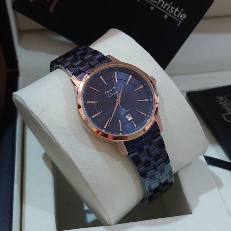 ALEXANDER CHRISTIE AC 8655 JAM TANGAN WANITA  BIRU ROSEGOLD AC 8655 ORIGINAL
