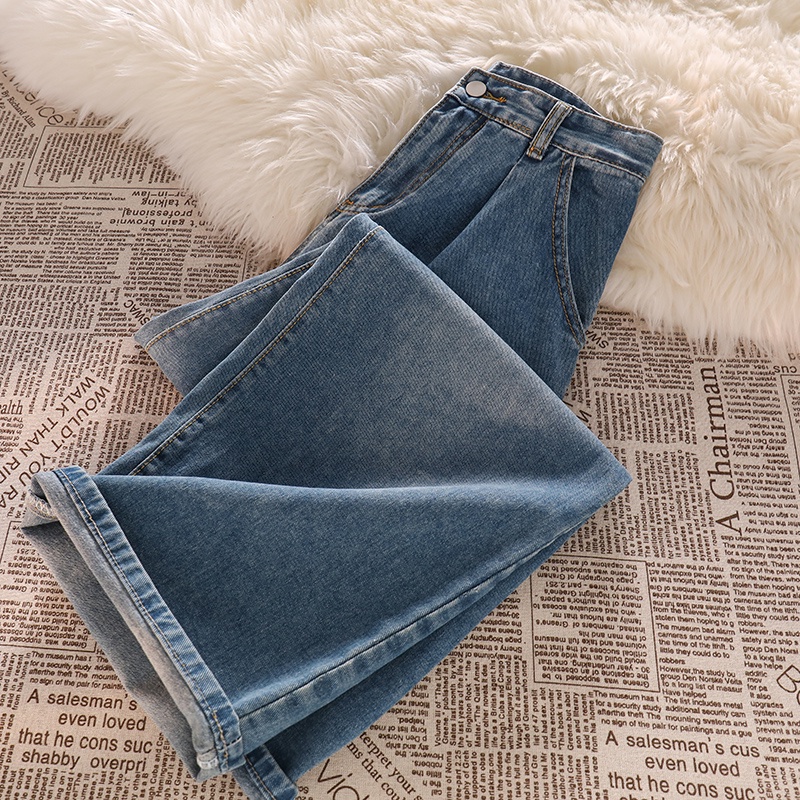 Celana Jeans Wanita Lebarkaki Biru Retro Korean Fashion (Realpict)