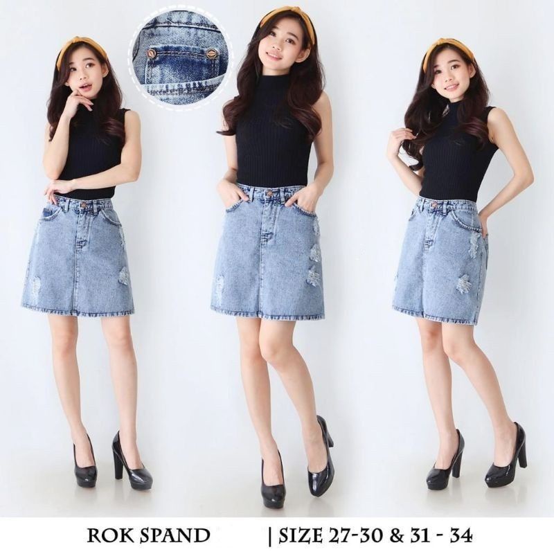 Rok Mini Jeans Pendek Sobek Lapis Furing 27-34