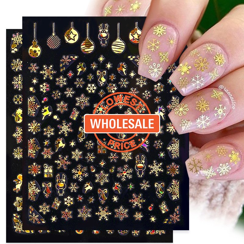 Stiker Kuku 3D Warna Emas Motif Natal Untuk Dekorasi Nail Art