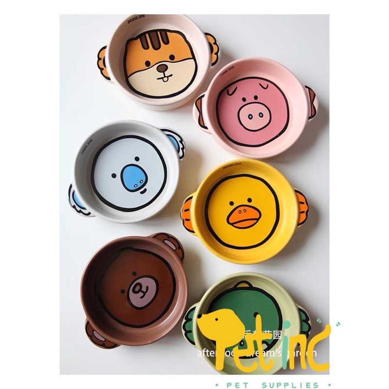 Korea bridge dog magic animal bowl set with wooden table