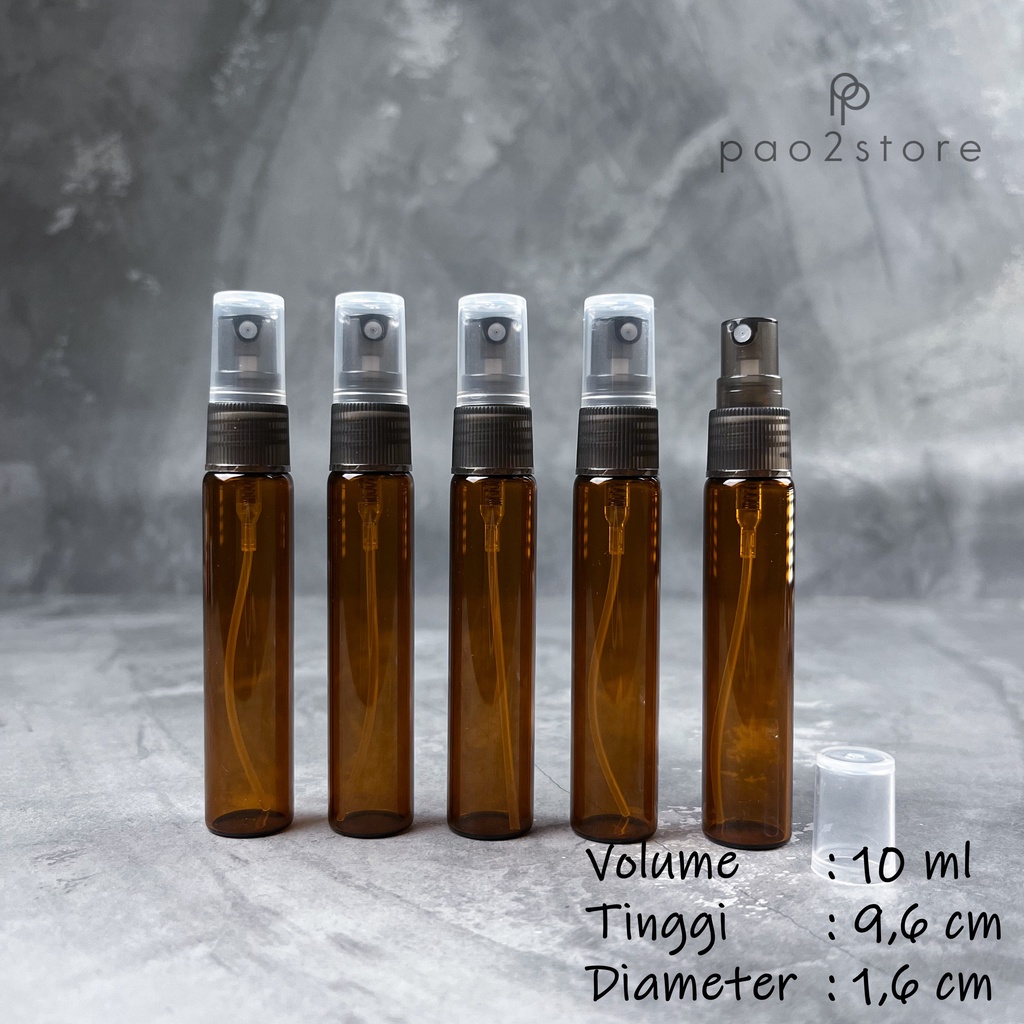 Botol Spray 10ml Kaca Lebar Coklat / AMBER - Spray Plastik Drat / Putar - Refillable Parfum Isi Ulang Travel Size Decant