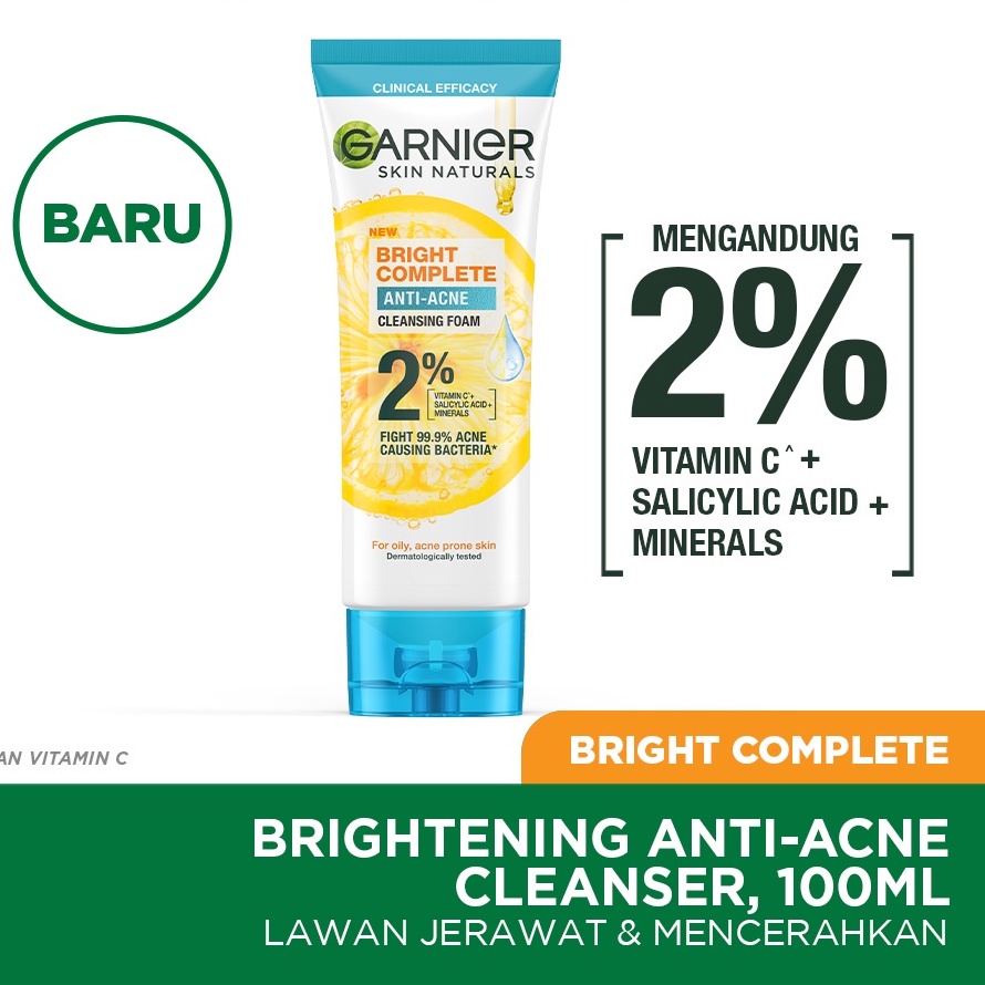 ☘️Yuri Kosmetik☘️ Garnier Bright Complete 3 in 1 Anti Acne Foam 100ml / Garnier Bright Complete 3 in 1 Anti Acne Foam 50ml