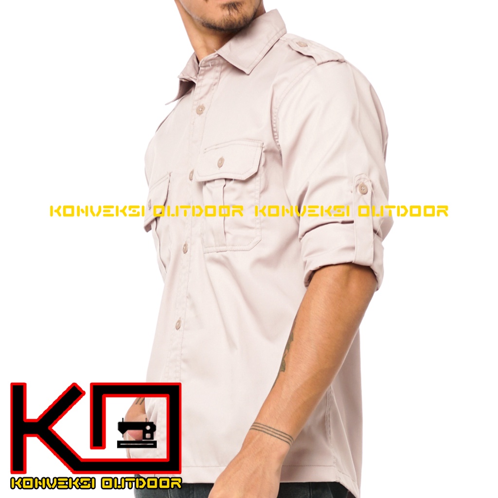 BAJU KEMEJA PDL LAPANGAN OUTDOOR INDOOR PRIA LENGAN PANJANG - Seragam Kerja Kantor Group Kemeja Lapangan Outdoor Gunung Taktikal Comunitas Kemeja Dinas PDH PNS Cargo Safari Paspampres Security Satpam Tactical Americand Drill American America Warna Cream