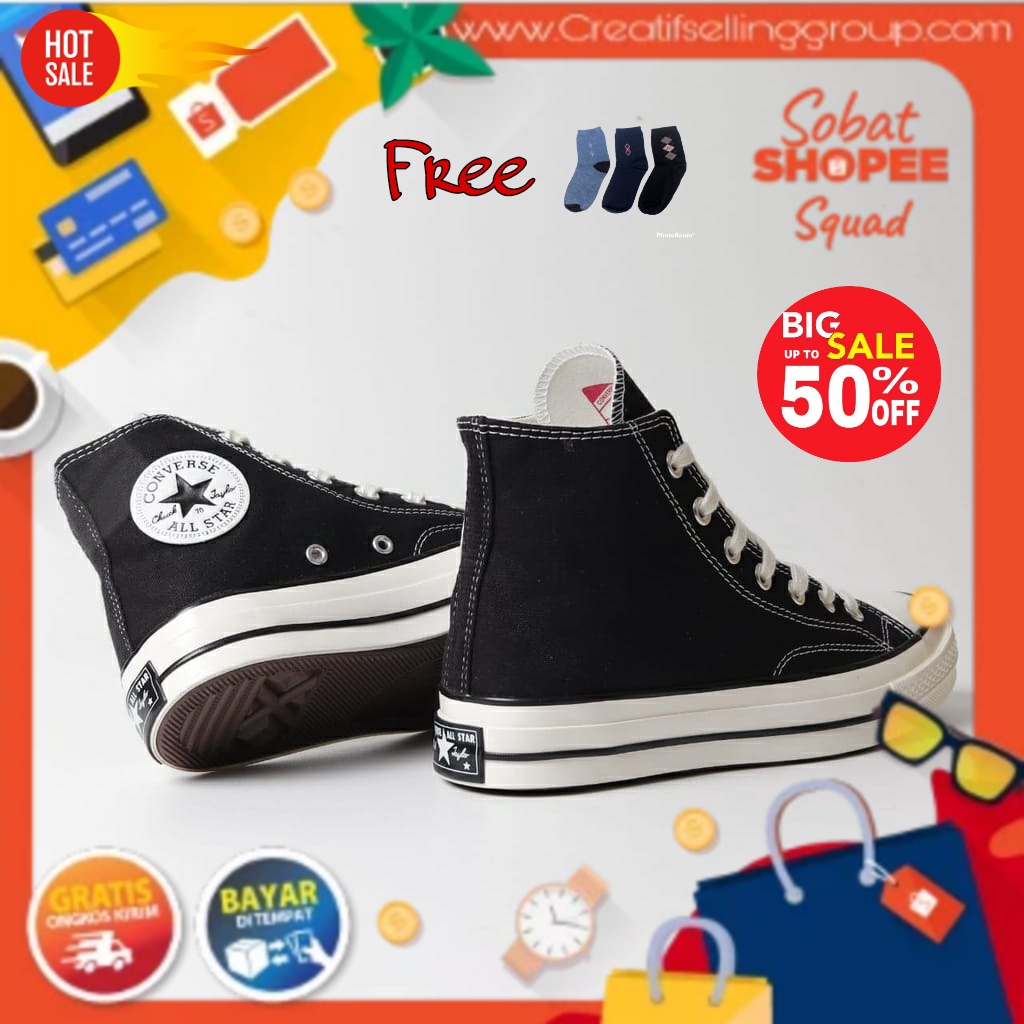 Converse Chuck Taylor All Star 70s Ct 70 Hi Black Original 100% // SEPATU CONVERSE ALL STAR ORIGINAL 100% 70S PRIA WANITA SNEAKERS TINGGI