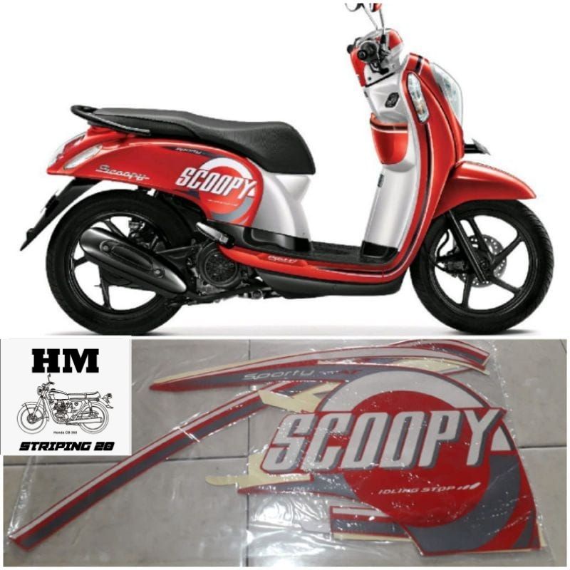 STRIPING STIKER LIS BODY MOTOR HONDA SCOOPY TAHUN 2016 MERAH