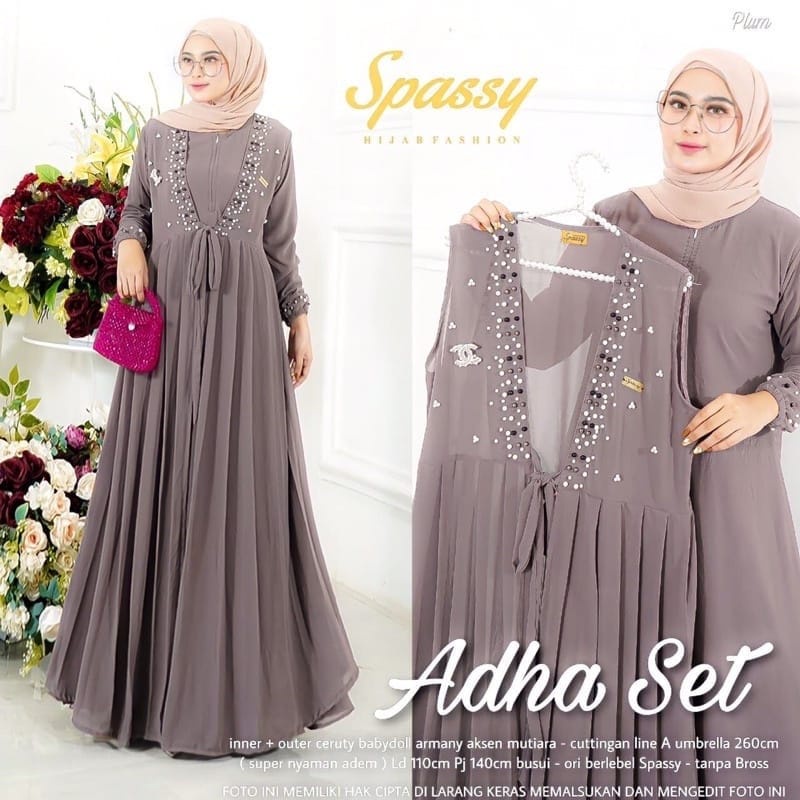 Setelan Wanita Jumbo Gamis Outer Set Gamis Ceruty Babydoll Setelan Wanita Terbaru Gaun Pesta Muslimah Adha Set  Dress Kondangan