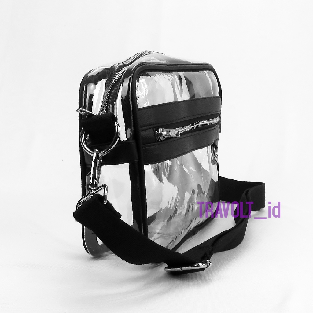 Premium Sling bag List Kulit - Tas Selempang Transparan - Hitam Kulit - Travolt - Tas PVC Mika Tebal - Tas Konser KPOP - Hand bag Tas Selempang - Miyoung