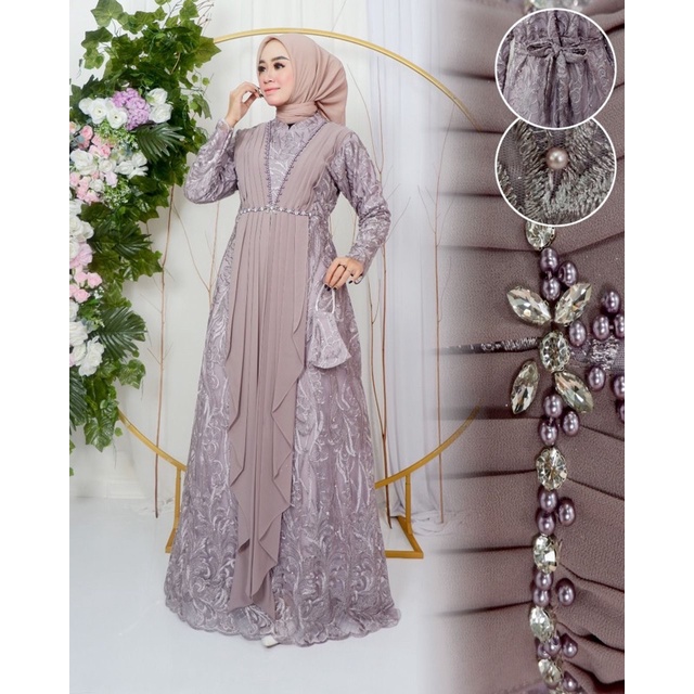 NOV> GAMIS AMIRA - GAMIS CANTIK 2023 - GAMIS TULLE MUTIARA MIX TUTU DOTT - GAMIS PESTA MODERN - MODEL GAMIS KEKINIAN