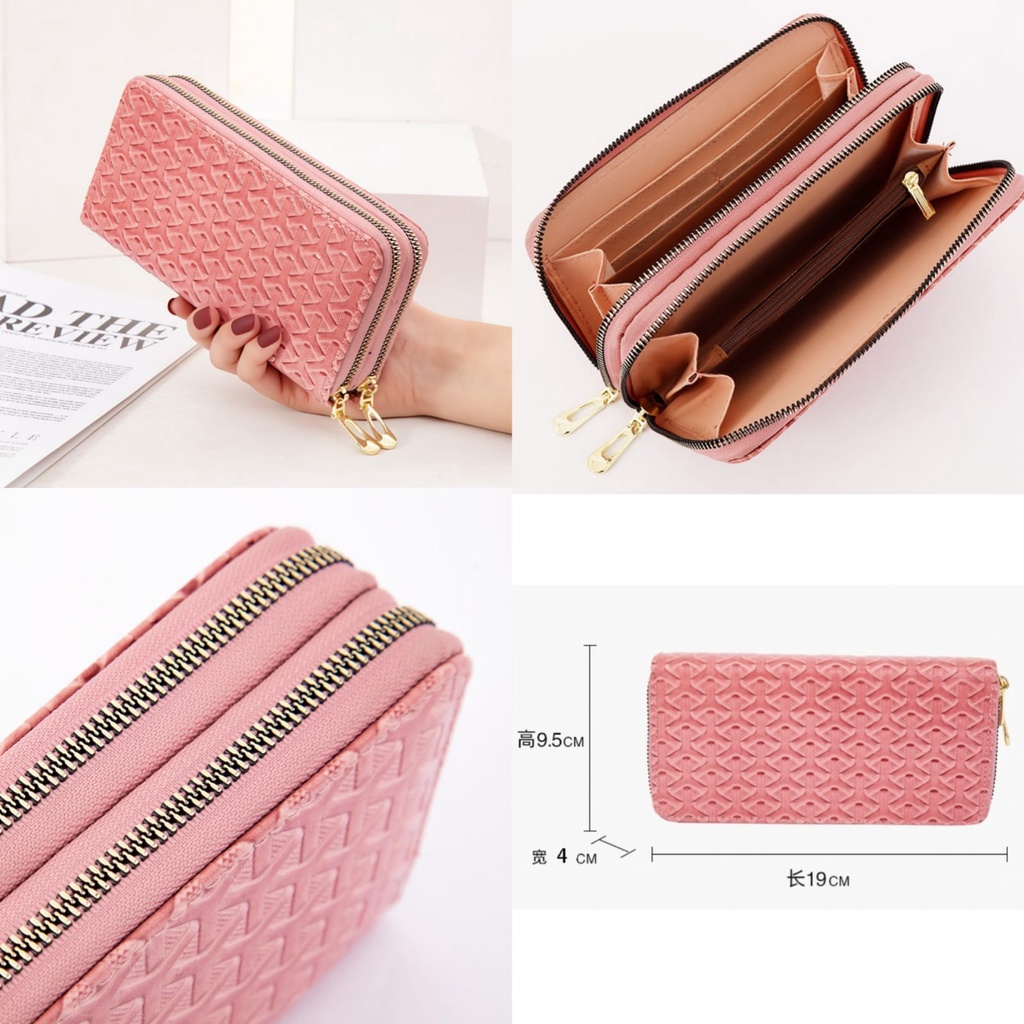 DOMPET PANJANG PINK RAUNA WA604P3 WANITA KOREA IMPORT 2 RESLETING KULIT MUAT HP BRANDED KARTU KOIN TALI PENDEK REMAJA KEKINIAN PREMIUM BATAM SIMPLE LUCU