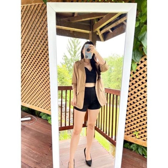 PAKAIAN WANITA BAJU ATASAN OUTER BLAZER + INNER TANKTOP CROP + BAWAHAN SETELAN STELAN ONE SET 3IN1