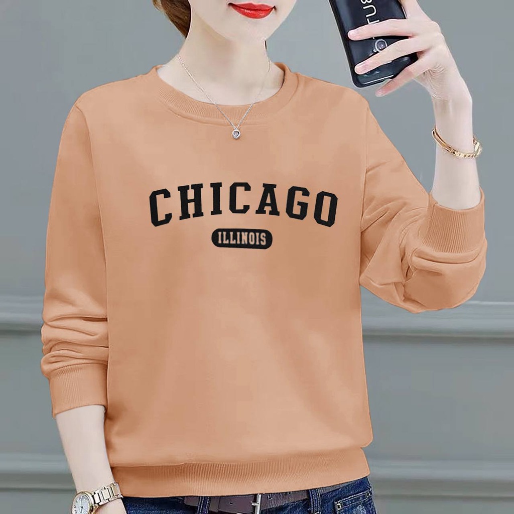 DL88 I BAJU ATASAN CEWEK CHICAGO (S,M,L,XL,XXL) TERBARU ~ BAJU WANITA LENGAN PANJANG KEREN DAN KEKINIAN