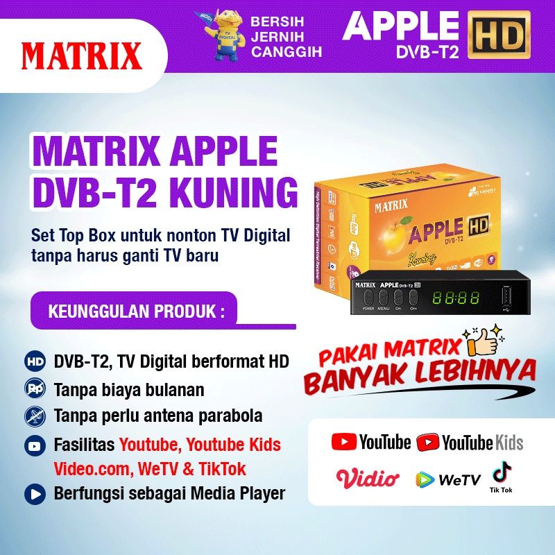 Set Top Box Matrix Apple Merah Kuning Pengganti Siaran Digital TV / STB Dvb Digital T2