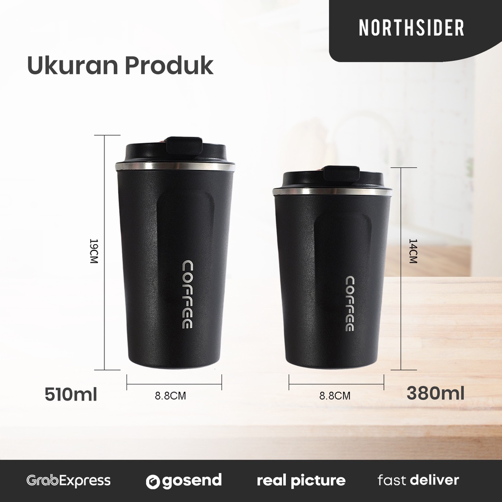 TUMBLER KOPI 380ML &amp; 510ML HITAM - STAINLESS STEEL VACUUM MUGS NORTHSIDER