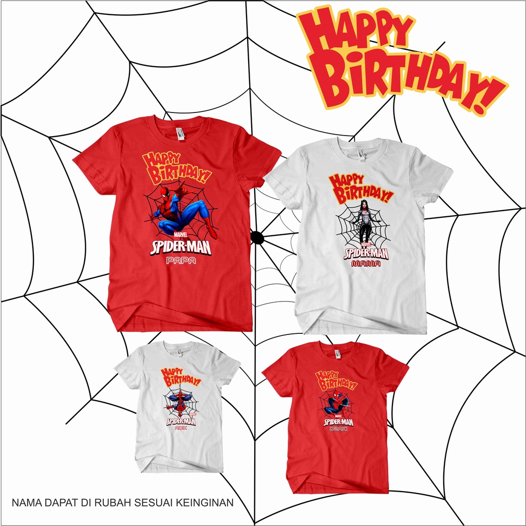 Baju Kaos Spiderman Ulang Tahun Keluarga Anak Pacar Custom Baju kaos Ultah kostum spyderman spiderme