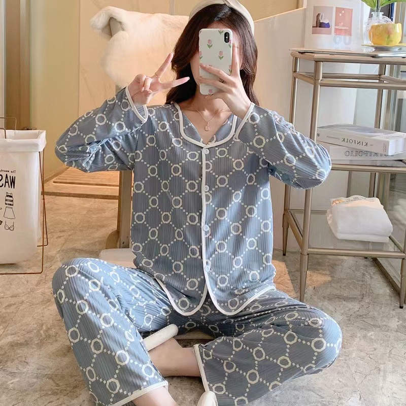 TELLY ➡️ 347 Piyama 3in1 Dewasa Baju Tidur Set Model Kancing Depan Impor Dapat Baju Celana Panjang dan Celana Pendek