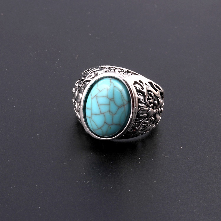 Cincin Batu Permata turquoise Gaya vintage Untuk Pria