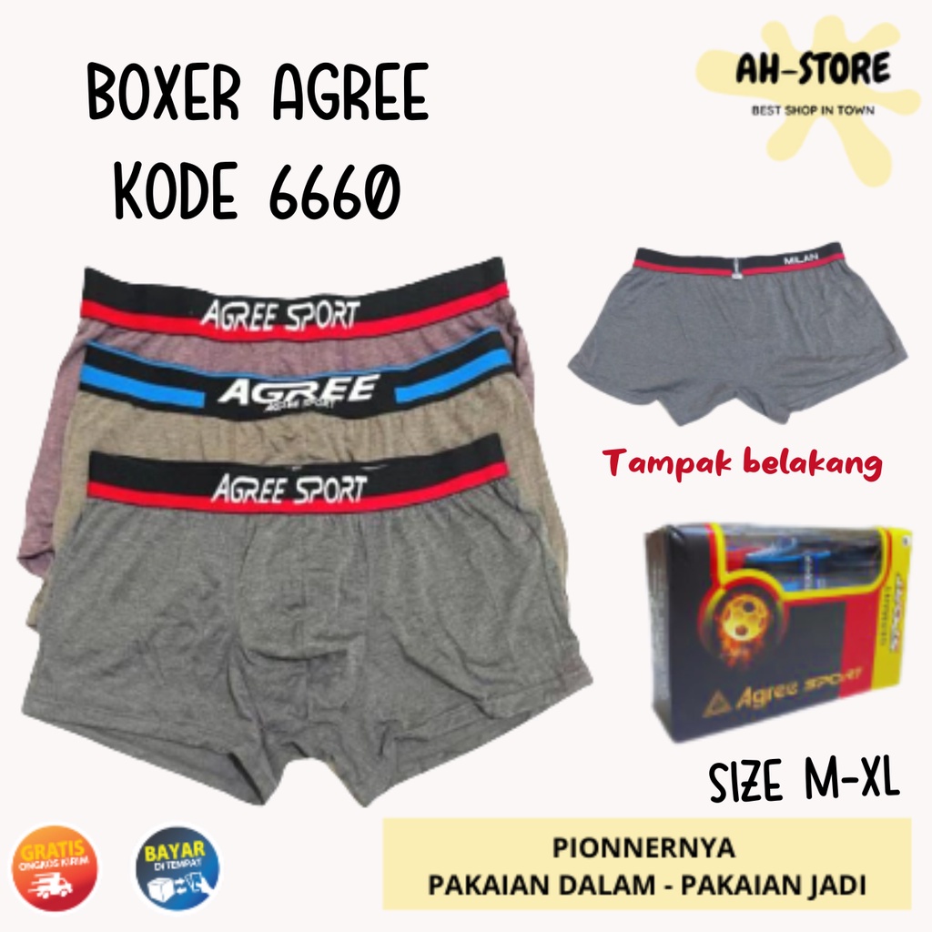 ISI 3 - CD Pria AGREE 6660 / Celana Dalam Pria Boxer Model Sporty Katun SIZE M L XL Halus – ANITA