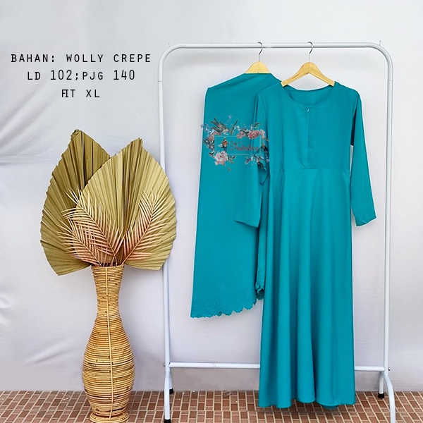 Gamis Syari Maxi Dress Zetta Tosca Syari Wanita Polos Busui Friendly Bahan Wollycrepe + Bergo Laser Cut