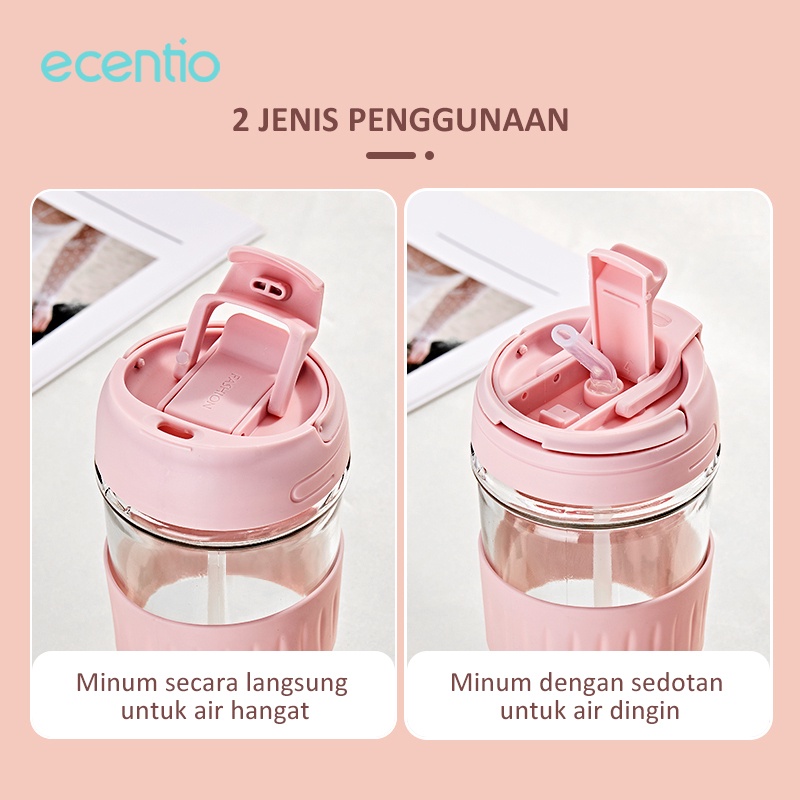 ecentio &amp; FOODI botol minum anak sedotan kaca 500ml korean/Tempat Minum Gelas Pink/Hijau/cangkir kopi/tumbler minum portable