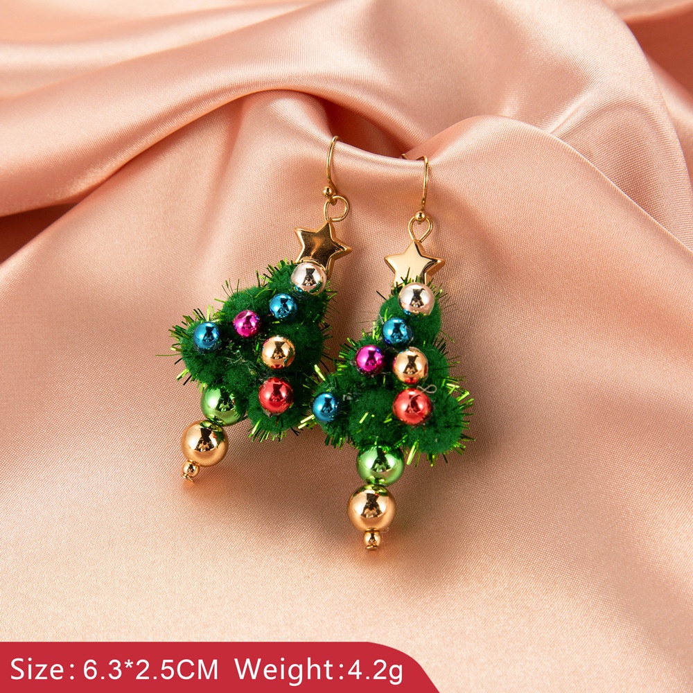 Anting Liontin Bel Santa Claus Snowman Pohon Natal Warna Hijau Merah Untuk Hadiah Perhiasan Wanita