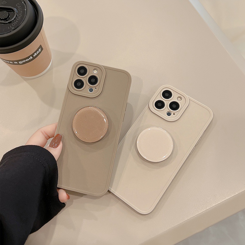 IPHONE Soft Case Pelindung Kamera Warna Putih Bersih IP Iphone7 8 14 Plus7 +8+X XR SE 2020 XS Max11 12 13 14 Pro Max Sarung Handphone mini Dengan Holder Hp Popsocket Tahan Guncangan