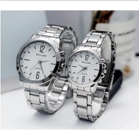 Jam Tangan Pria Wanita Couple Korea Style Bvlgai Polos Rantai Steel