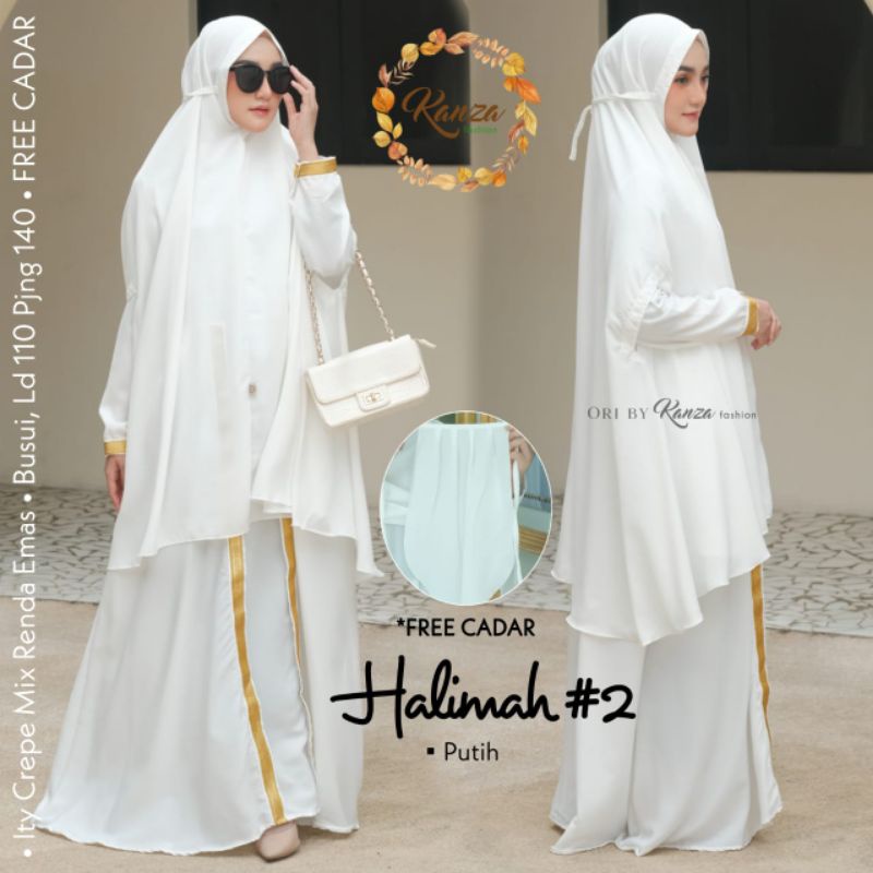 Gamis Terbaru HALIMAH Syari Kanza Set Khimar Free Cadar Bahan Ity Crepe