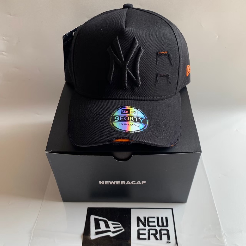 TOPI BASEBALL NY DENIM DAMAGE CAP ORIGINIAL BLACK ORANGE