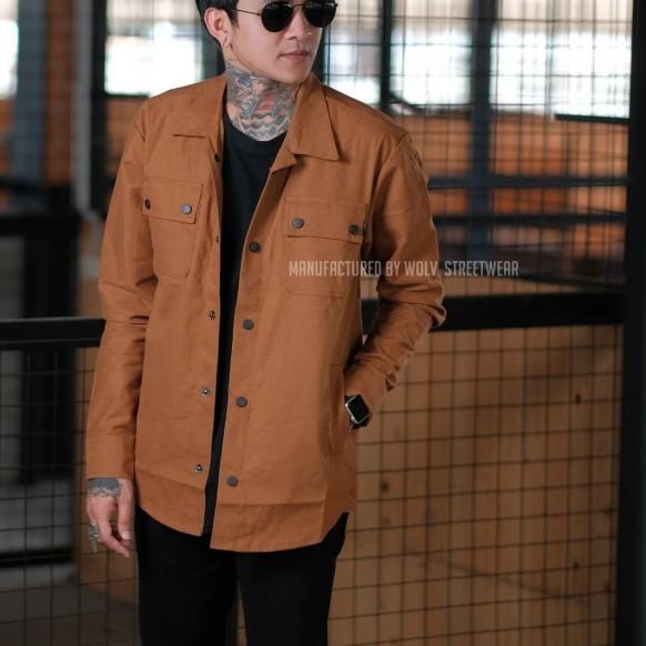 Jaket Trucker Kemeja Semi Parka Wolv Hitam Army Maroon Coklat Premium - Hijau, L