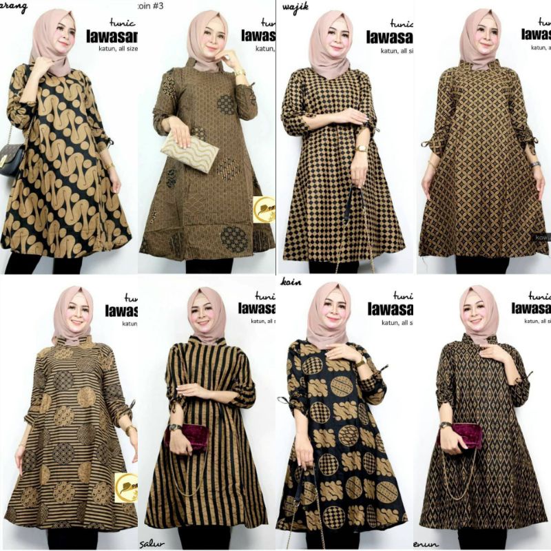 Tunik Serut Lawasan Coklat Tunik Batik Sogan Batik Wanita Baju Kerja
